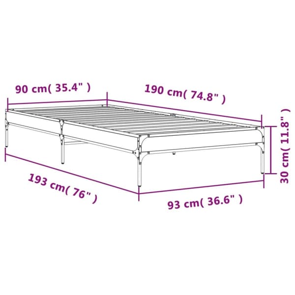 vidaXL Sengeramme sonoma eik 90x190 cm konstruert tre og metall