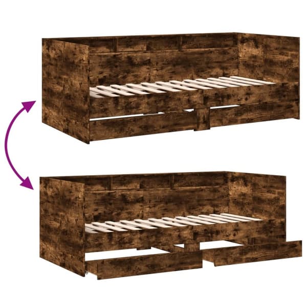 vidaXL Dagbädd med lådor rökfärgad ek 90x200 cm konstruerat trä