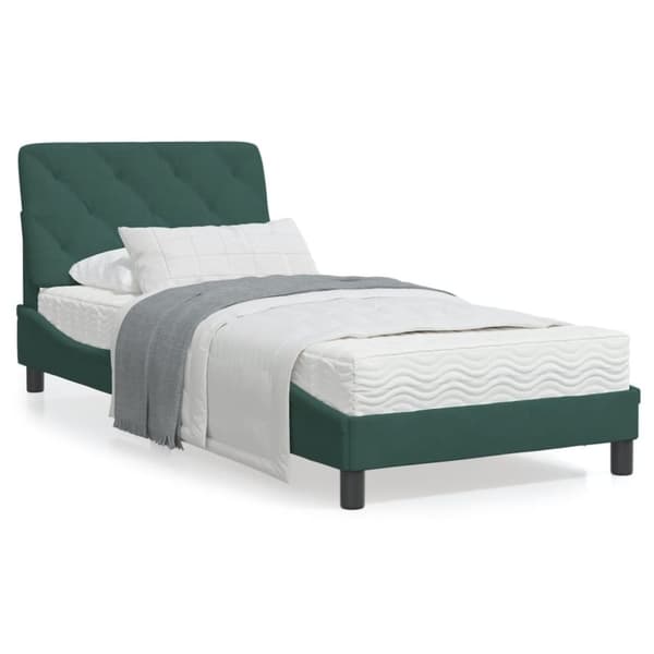 vidaXL Säng med madrass mörkgrön 90x190 cm sammet