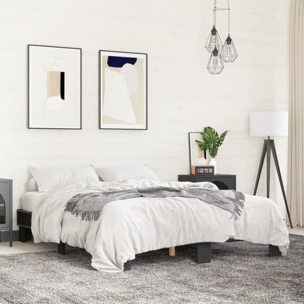 vidaXL sengestel 150x200 cm konstrueret træ og metal sort