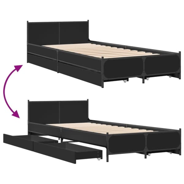 vidaXL Sängynrunko laatikoilla musta 90x200 cm täysi puu