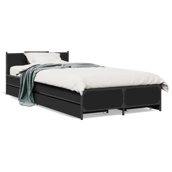 vidaXL Sängynrunko laatikoilla musta 90x200 cm täysi puu