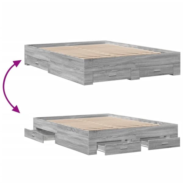 vidaXL sengeramme med skuffer 160x200 cm konstrueret træ grå sonoma-eg