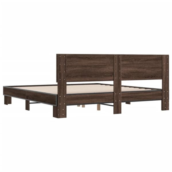 vidaXL Sängynrunko ruskea tammi 200x200 cm tekninen puu ja metalli