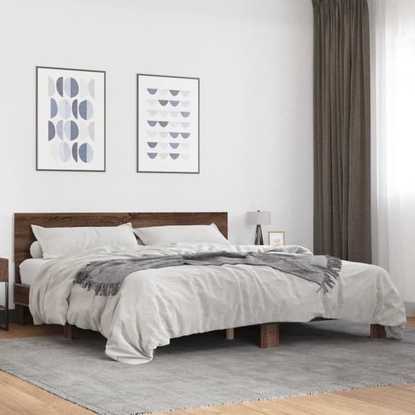 vidaXL Sängynrunko ruskea tammi 200x200 cm tekninen puu ja metalli