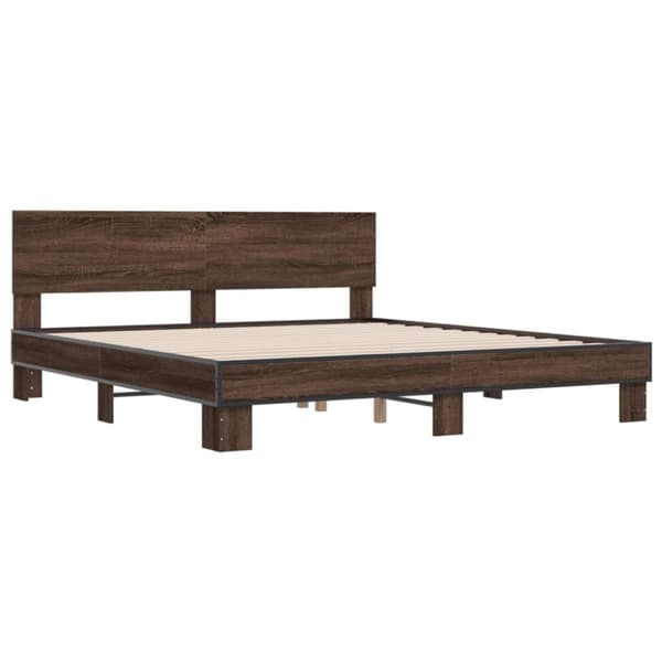 vidaXL Sängynrunko ruskea tammi 200x200 cm tekninen puu ja metalli