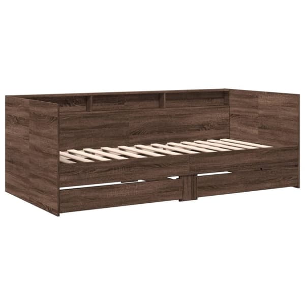 vidaXL Dagseng med skuffer uten Madrass brun eik 90x200 cm