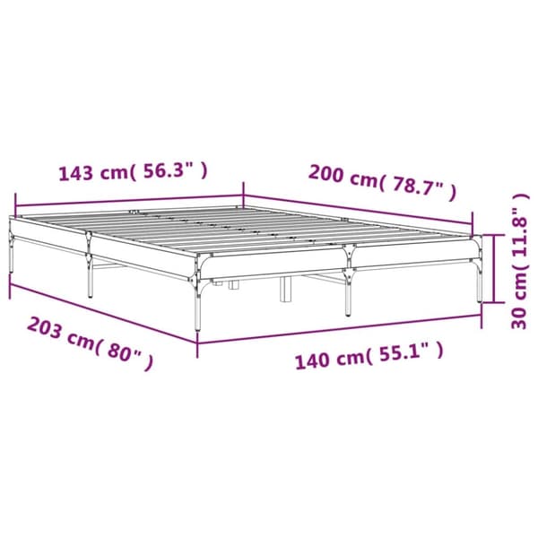 vidaXL sengestel 140x200 cm konstrueret træ og metal brun egetræ
