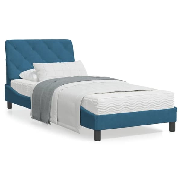 vidaXL seng med madras 90x200 cm velour blå
