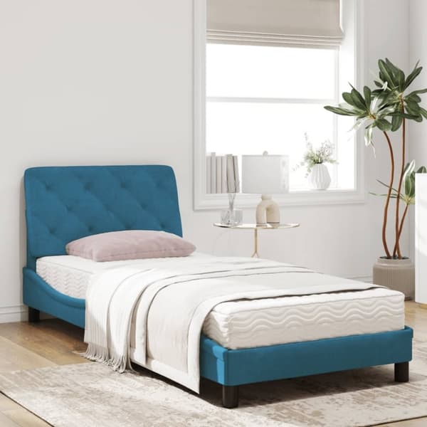 vidaXL seng med madras 90x200 cm velour blå