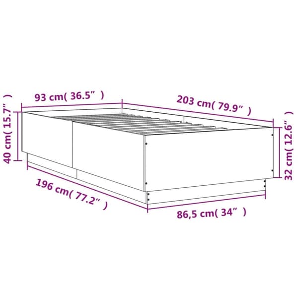 vidaXL Sängynrunko harmaa Sonoma 90x200 cm tekninen puu