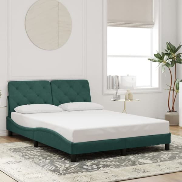 vidaXL sengeramme med LED-lys 140x190 cm velour mørkegrøn