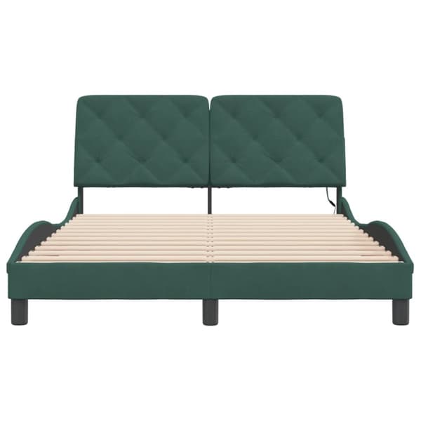 vidaXL sengeramme med LED-lys 140x190 cm velour mørkegrøn