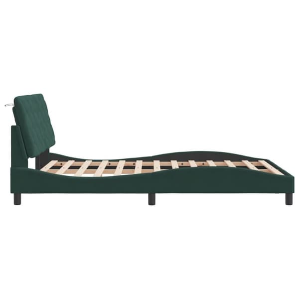 vidaXL sengeramme med LED-lys 140x190 cm velour mørkegrøn