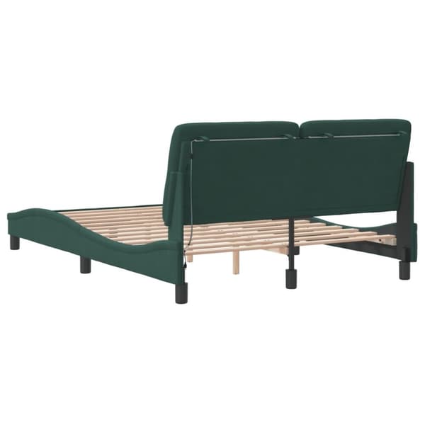 vidaXL sengeramme med LED-lys 140x190 cm velour mørkegrøn