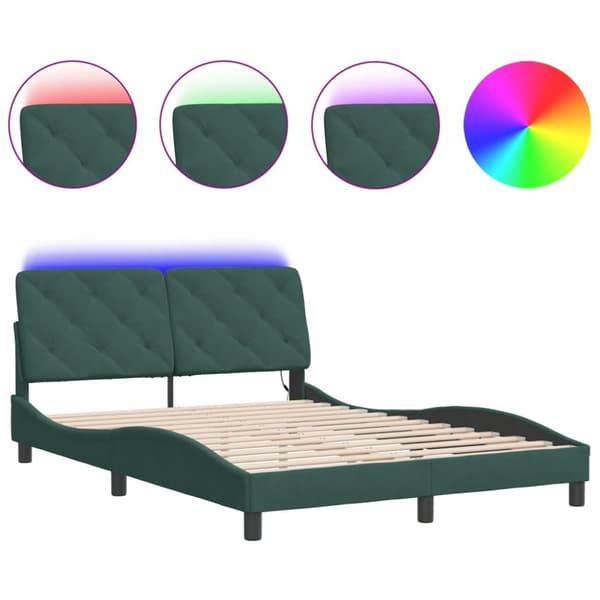 vidaXL sengeramme med LED-lys 140x190 cm velour mørkegrøn