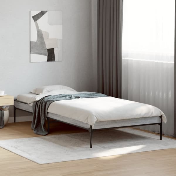 vidaXL Sängynrunko harmaa Sonoma 75x190 cm tekninen puu ja metalli