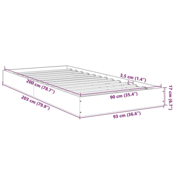 vidaXL Sängynrunko harmaa Sonoma 90x200 cm tekninen puu