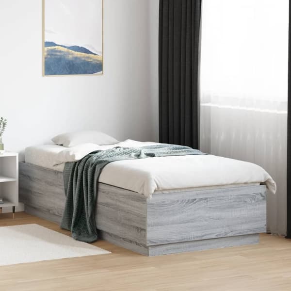 vidaXL Sengeramme grå sonoma 90x200 cm konstruert tre