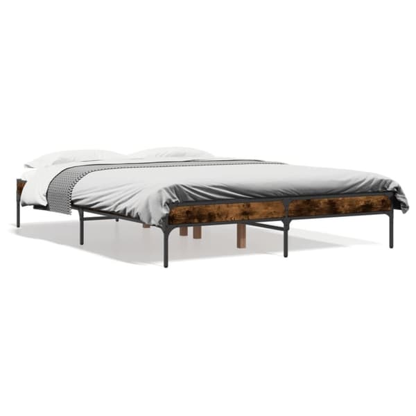 vidaXL sengestel 140x190cm konstrueret træ og metal røget egetræsfarve