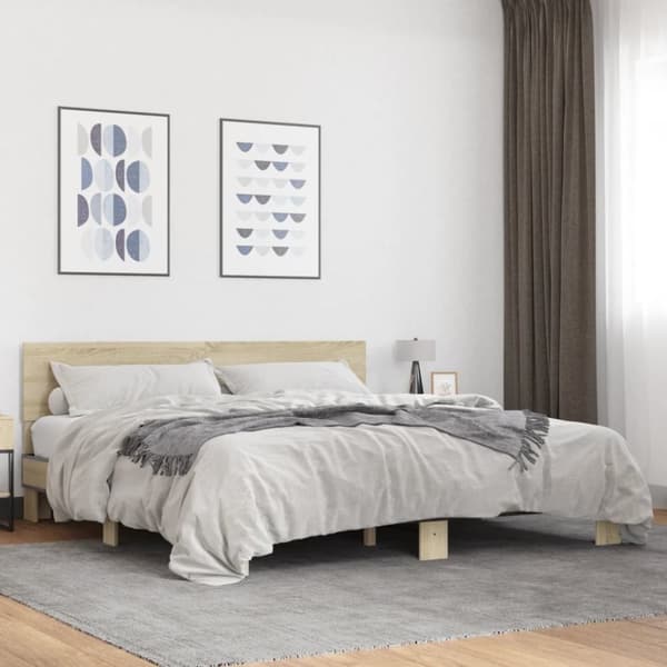vidaXL sengestel 200x200 cm konstrueret træ og metal sonoma-eg