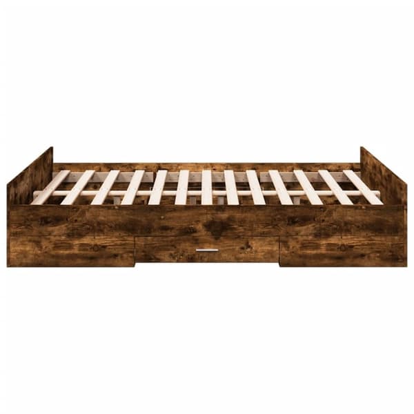 vidaXL Sengeramme med skuffer røkt eik 135x190 cm konstruert tre