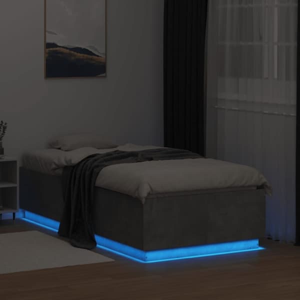 vidaXL Sängynrunko LED-valoilla betoninharmaa 75x190 cm tekninen puu