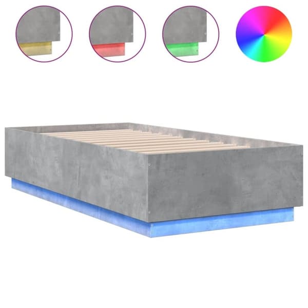 vidaXL Sängynrunko LED-valoilla betoninharmaa 75x190 cm tekninen puu