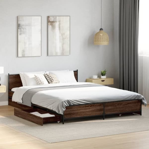 vidaXL Sengeramme med skuffer sonoma eik 150x200 cm konstruert tre