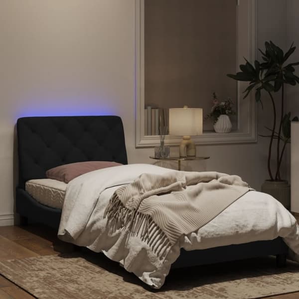 vidaXL Sängram med LED-belysning svart 90x200 cm sammet