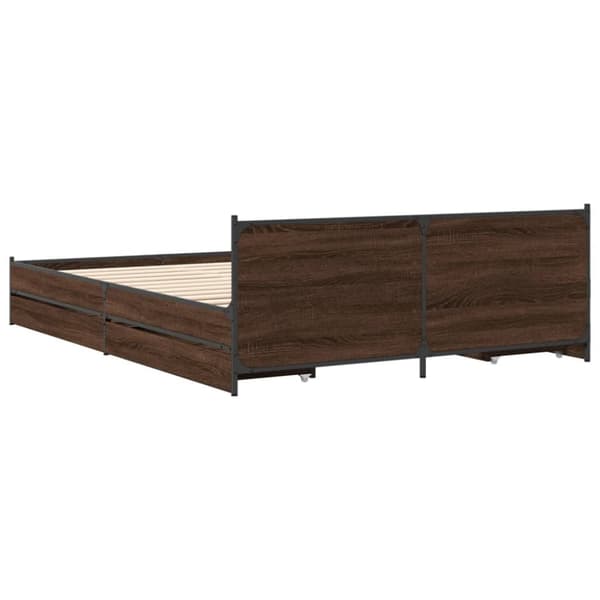 vidaXL sengeramme med skuffer 150x200 cm konstrueret træ brunt egetræ