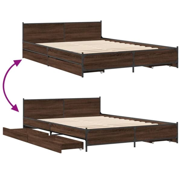 vidaXL sengeramme med skuffer 150x200 cm konstrueret træ brunt egetræ