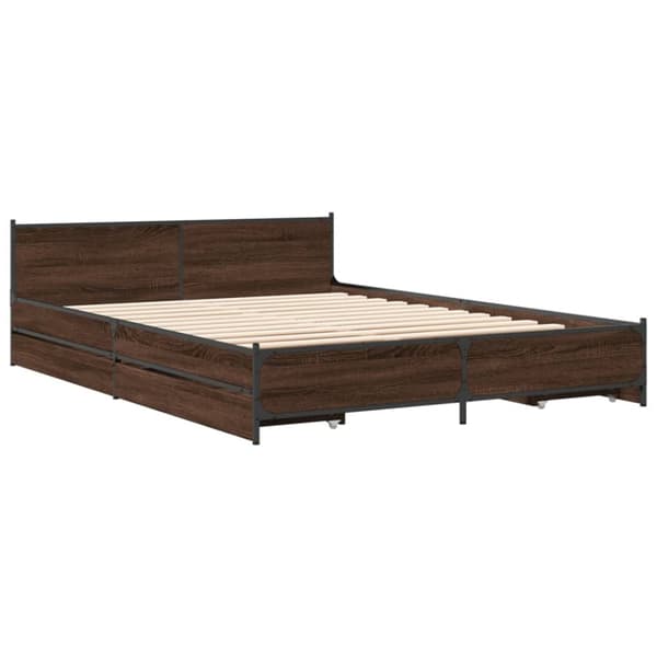 vidaXL sengeramme med skuffer 150x200 cm konstrueret træ brunt egetræ