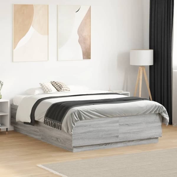 vidaXL Sängynrunko LED-valoilla harmaa Sonoma 135x190 cm tekninen puu