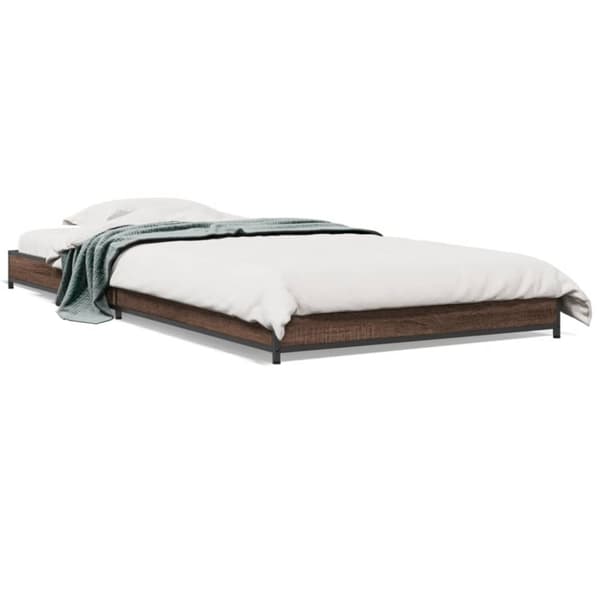 vidaXL sengeramme 75x190 cm konstrueret træ og metal brun egetræsfarve