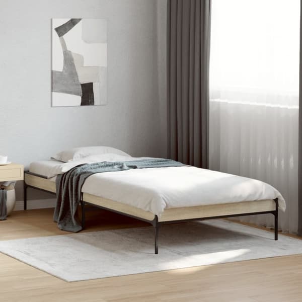 vidaXL Sengeramme sonoma eik 75x190 cm konstruert tre og metall