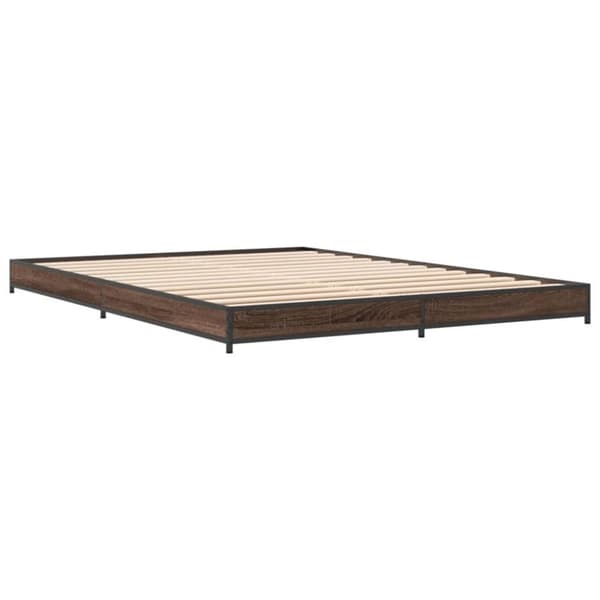 vidaXL sengestel 135x190 cm konstrueret træ og metal brun egetræsfarve