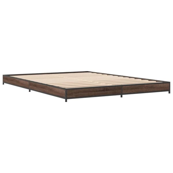 vidaXL sengestel 135x190 cm konstrueret træ og metal brun egetræsfarve