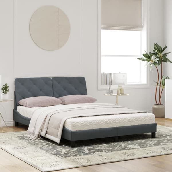 vidaXL seng med madras 160x200 cm velour mørkegrå