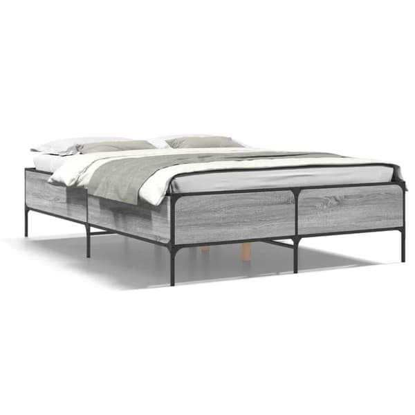 vidaXL Sengeramme grå sonoma 135x190 cm konstruert tre og metall
