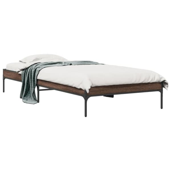 vidaXL Sängynrunko ruskea tammi 75x190 cm tekninen puu ja metalli
