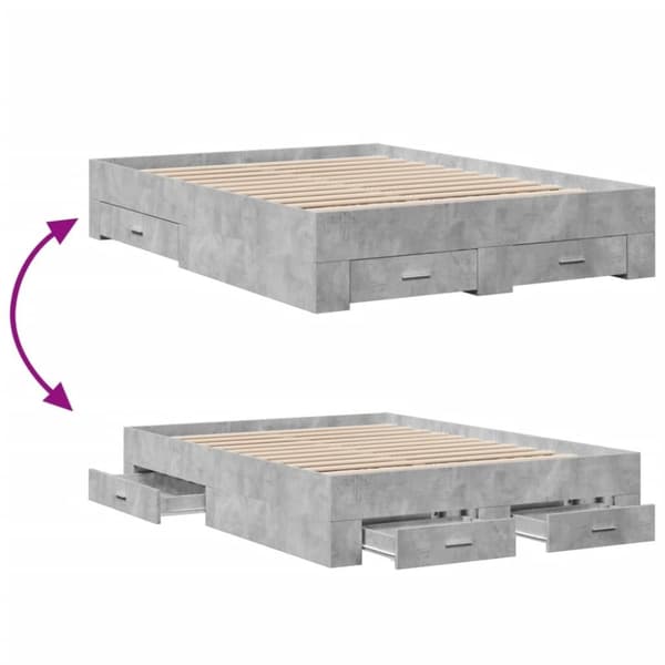 vidaXL sengeramme med skuffer 120x190 cm konstrueret træ betongrå