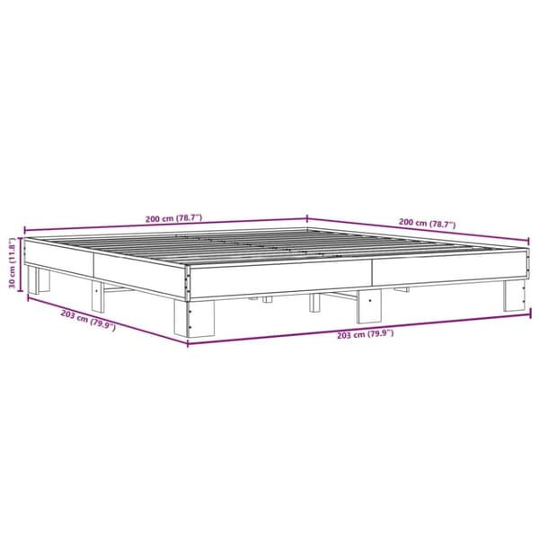 vidaXL Sengeramme brun eik 200x200 cm konstruert tre og metall