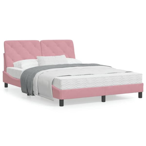 vidaXL seng med madras 140x190 cm velour lyserød