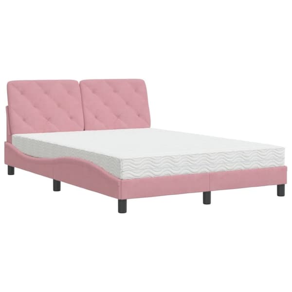 vidaXL seng med madras 140x190 cm velour lyserød