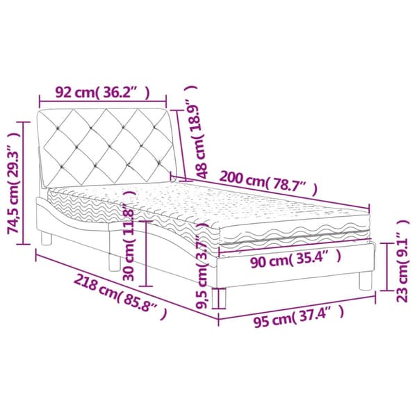 vidaXL seng med madras 90x200 cm velour lysegrå