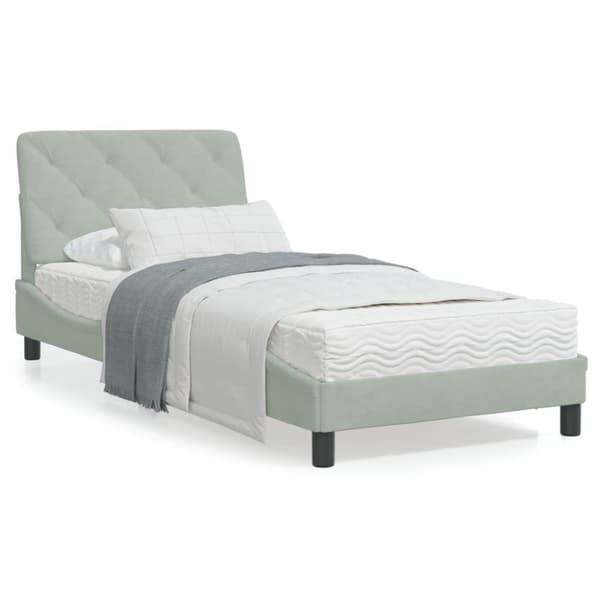 vidaXL seng med madras 90x200 cm velour lysegrå
