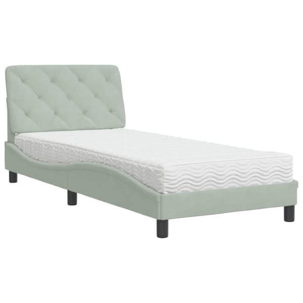 vidaXL seng med madras 90x200 cm velour lysegrå