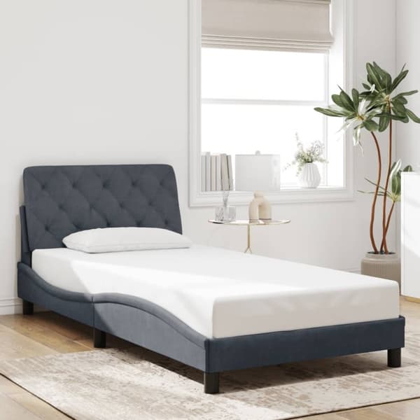 vidaXL sengeramme med sengegavl 100x200 cm fløjl mørkegrå