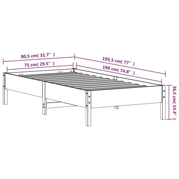 vidaXL Sängynrunko ilman patjaa vahanruskea 75x190 cm täysi mänty